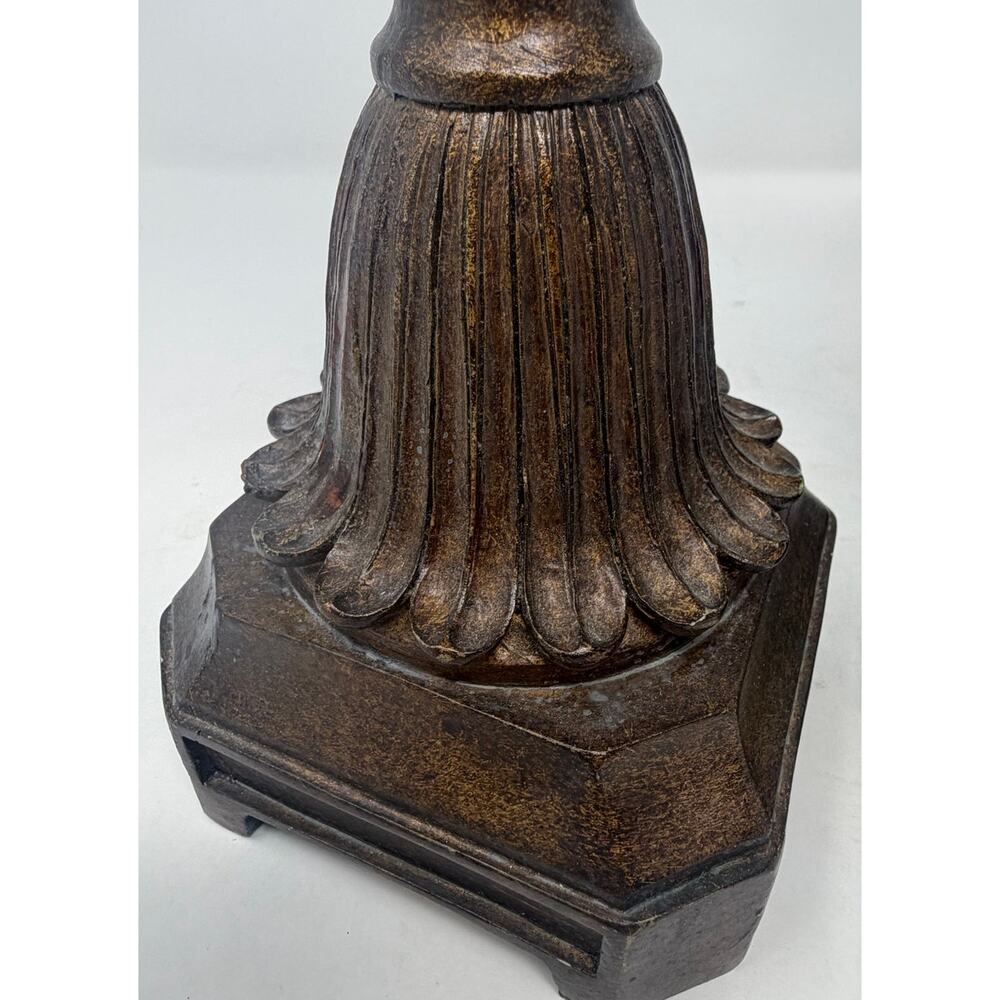 Tucson Style Pillar Faux Alabaster Finish Gold Brass Candleholders Set of 3 - Picture 10 of 11